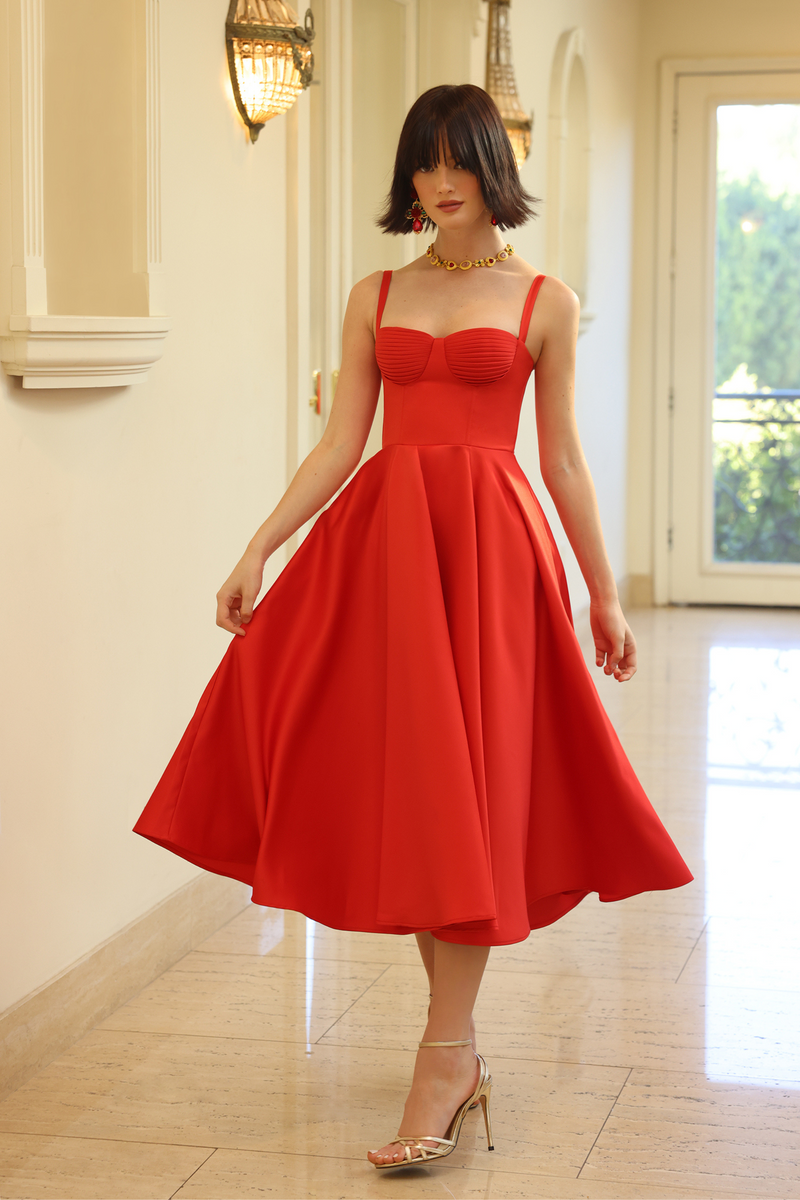 Red midi cocktail dress shop