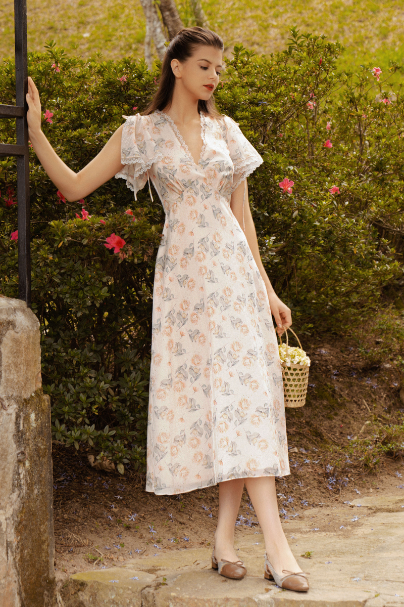 French Countryside Midi Dress Charming Elegance Adeirlina