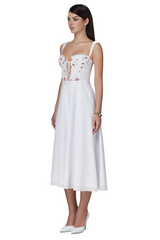Cherry Lady White Midi Dress