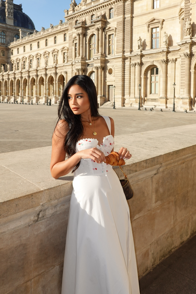 Cherry Lady White Midi Dress