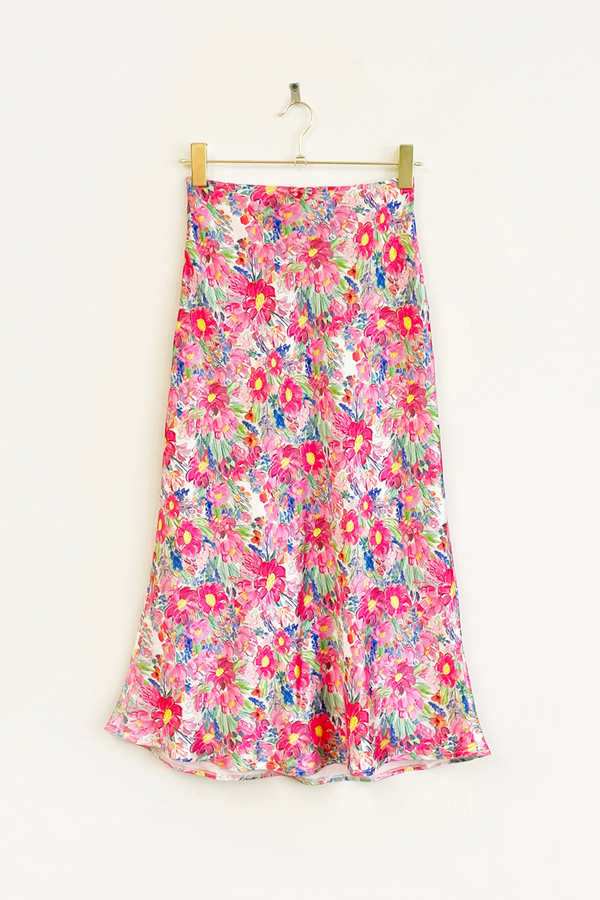 Floral Silk Midi Skirt - size XS