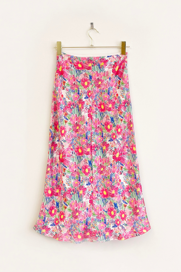Floral Silk Midi Skirt - size XS